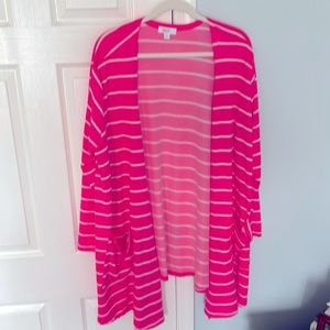Lularoe hot pink and white striped cardigan size XL